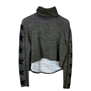 John John Striped Mock Neck Sequin Star Sleeve Sweater